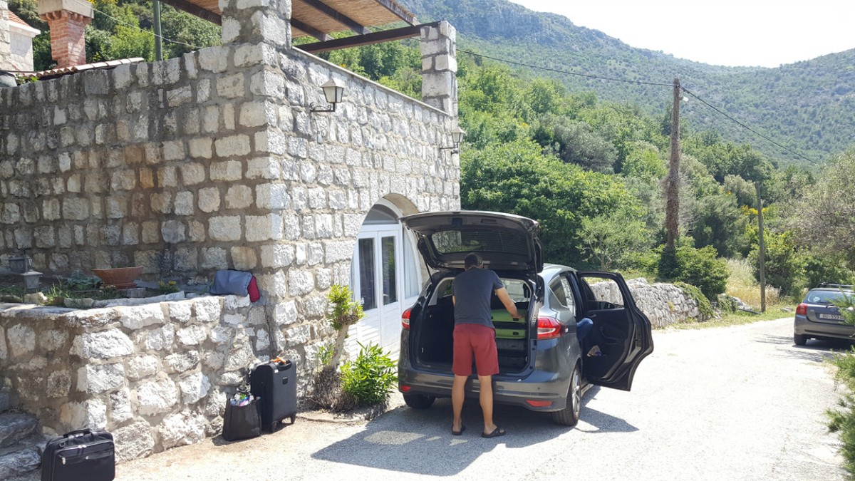In front of our villa in Croatia - packing up and heading to the next destination.