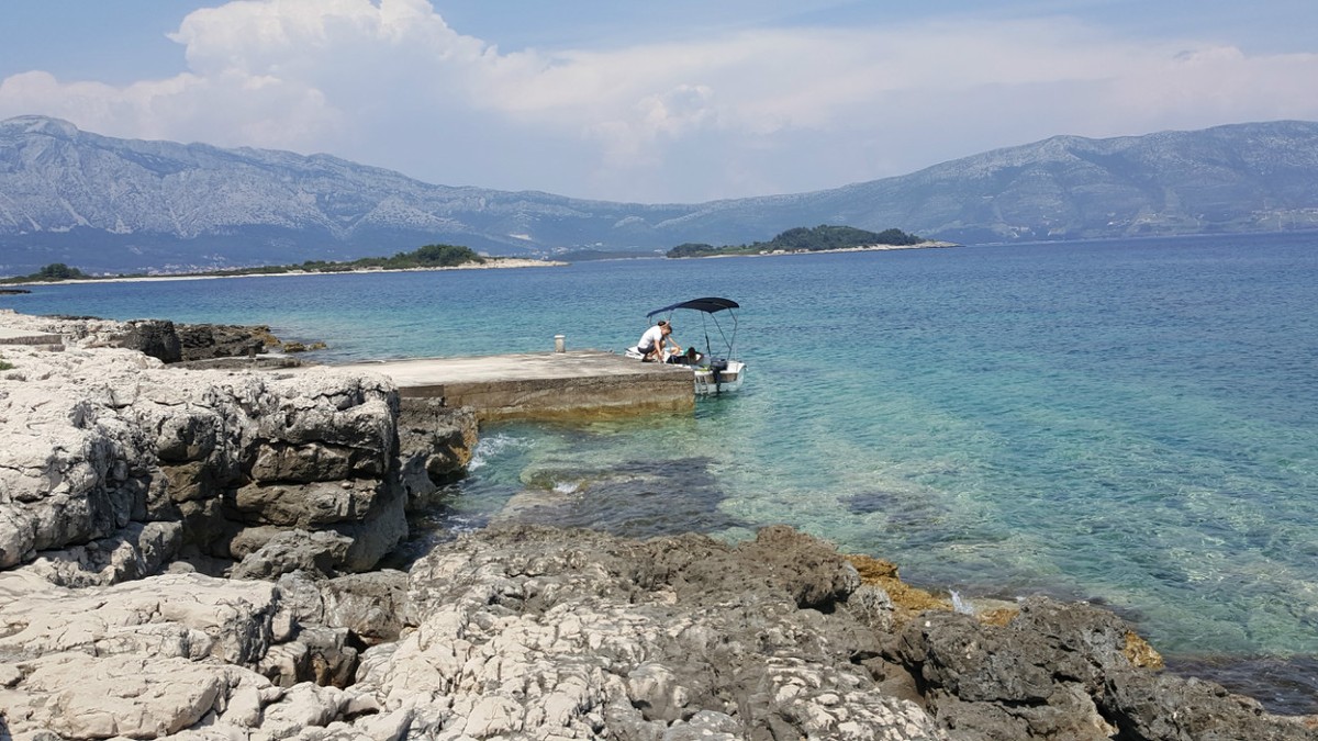 Our first stop, not an island, but a deserted area along Korcula's coast.